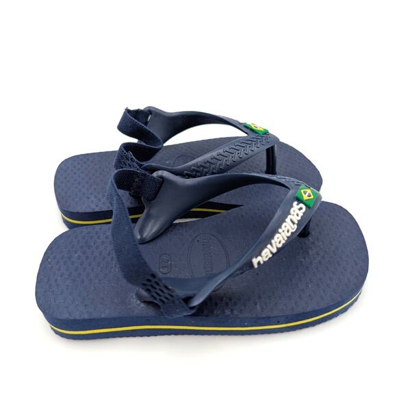 Havaianas Baby Brasil Logo Flip Flop Sandals Dark Blue Kids Size US7C EU23 - Picture 4 of 11